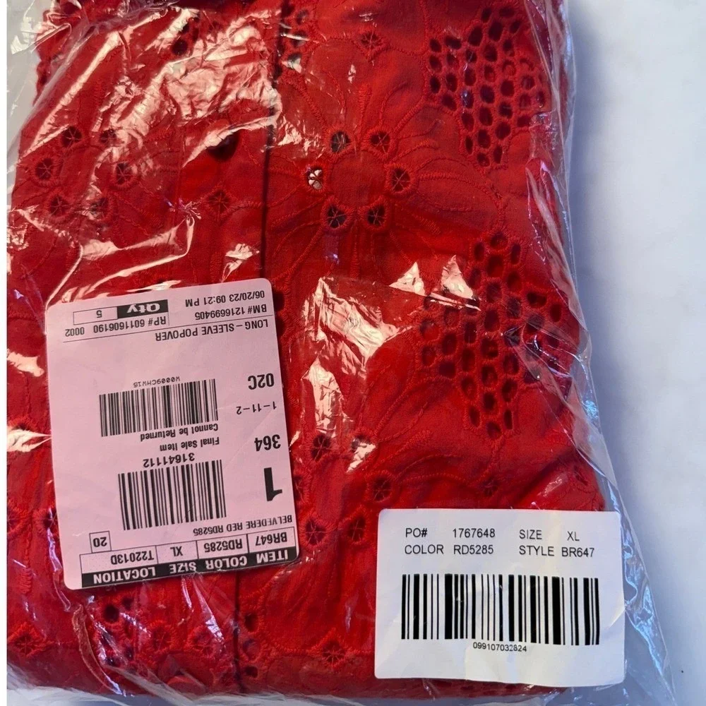 J.Crew‎ Red Eyelet Popover Top XL